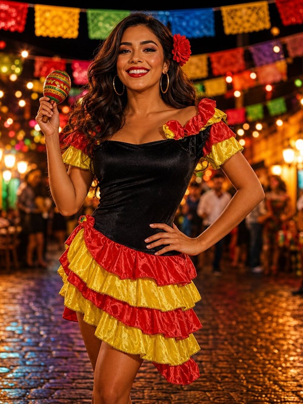 Spanish costume Fiesta, Mexican Halloween Costume Orange Yellow Striped  XS